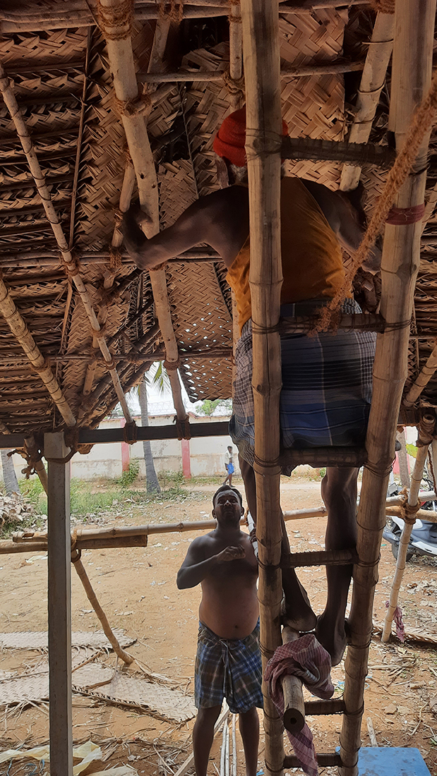 Eco bamboo shades being constructed by hand
